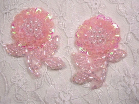 A0247 Pink AB Mirror Pair Sequin Beaded Applique