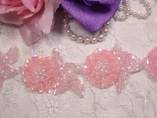 0247 Pink AB Victorian Sequin Beaded Trim
