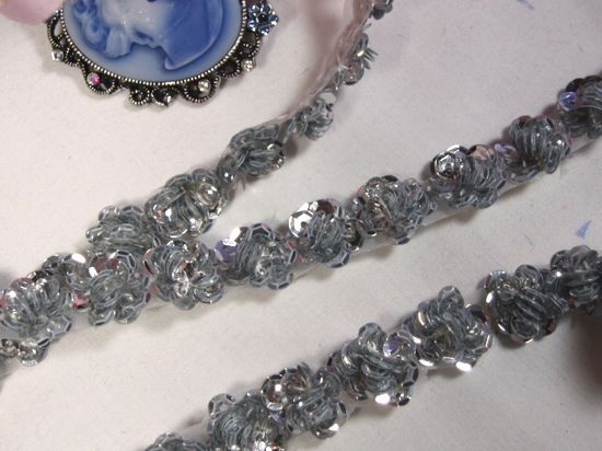 A0248  Silver Sequin Floral Trim 1/2"