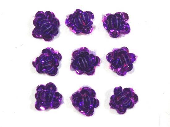 0248  Set of 9  Purple Sequin Flower Appliques 1/2"