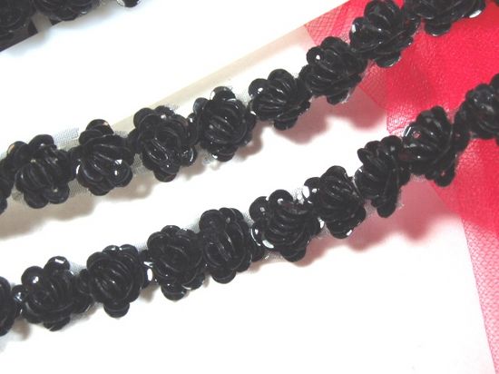 0248  Black Sequin Floral Trim 1/2"