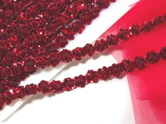 0248  Red Sequin Floral Trim 1/2"