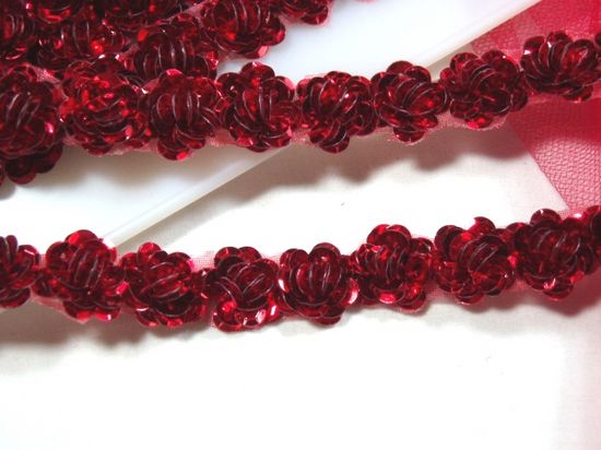 0248  Red Sequin Floral Trim 1/2"