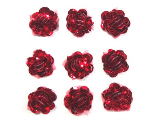 0248  Set of 9  Red Sequin Flower Appliques 1/2"