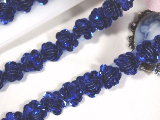 0248  Royal Blue Sequin Floral Trim 1/2"