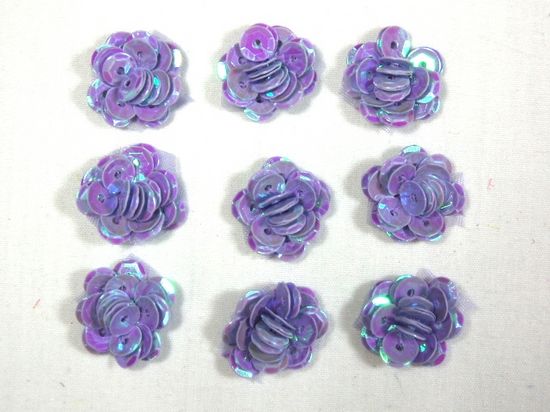 0248  Set of 9  Lavender AB Sequin Flower Appliques 1/2"