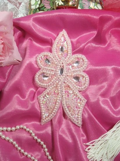 0259  Pink Crystal Jewel Beaded Sequin Applique 5"