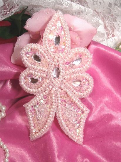 0259  Pink Crystal Jewel Beaded Sequin Applique 5"