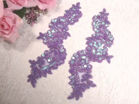 0263  Lavender AB  Mirror Pair Sequin Beaded Appliques 9.5"