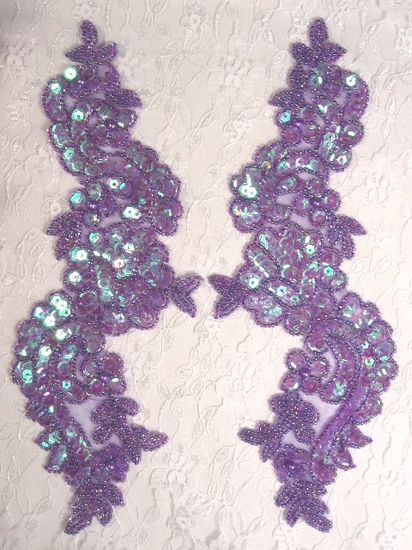 0263  Lavender AB  Mirror Pair Sequin Beaded Appliques 9.5"