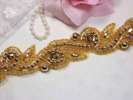 0266  Gold Designer Sequin Beaded Trim 1.25"