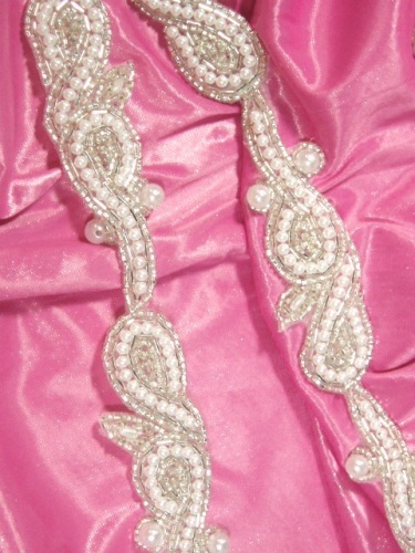 0267  Silver  Pearl Designer Sequin Beaded Trim 1.25"