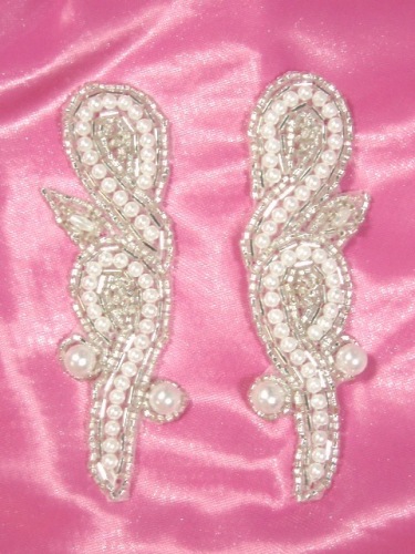 0267  Silver  Pearl Designer Sequin Beaded Trim 1.25"
