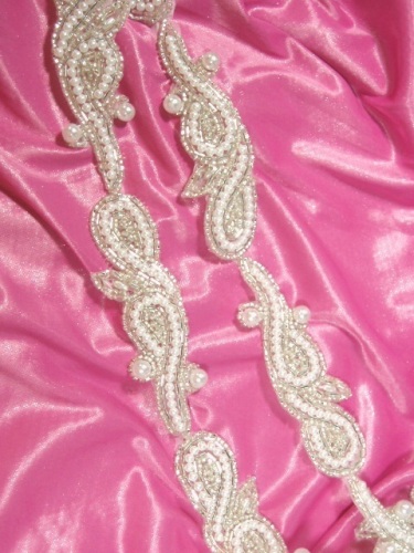 0267  Silver  Pearl Designer Sequin Beaded Trim 1.25"