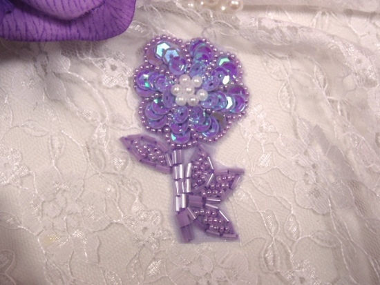 0272   Lavender AB Pearl Floral Sequin Beaded Applique 2.75"