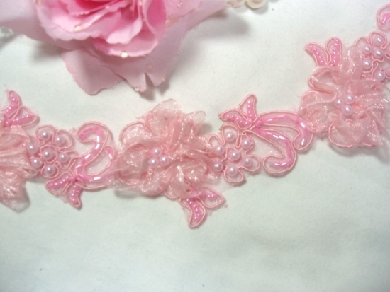 0269  Pink Pearl Beaded Trim  1.5"