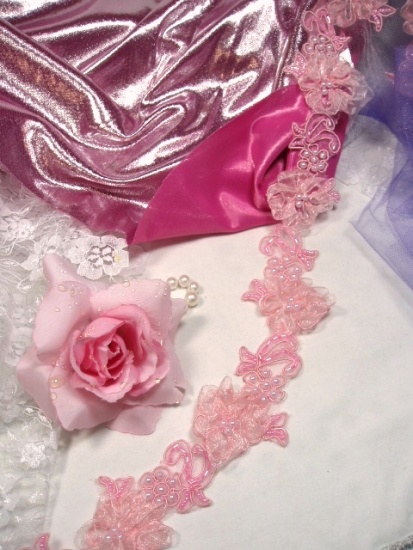 0269  Pink Pearl Beaded Trim  1.5"