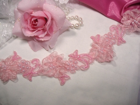 0269  Pink Pearl Beaded Trim  1.5"