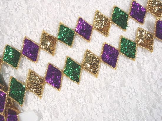0271  Purple Green Gold Diamond Sequin Beaded Applique or Trim