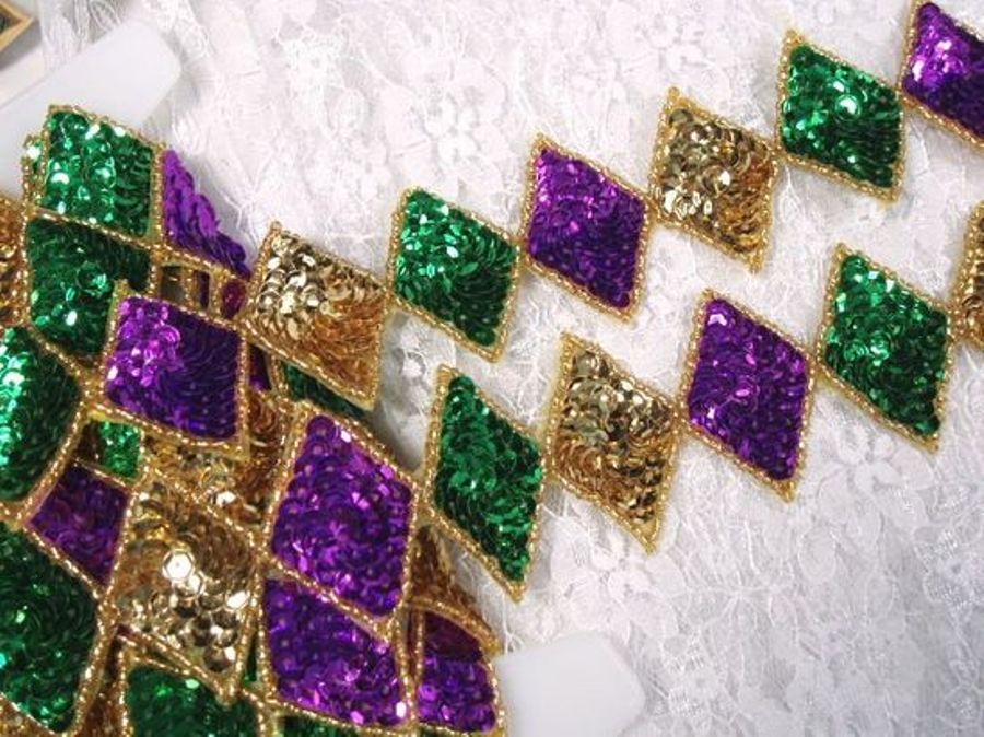 0271  Purple Green Gold Diamond Sequin Beaded Applique or Trim