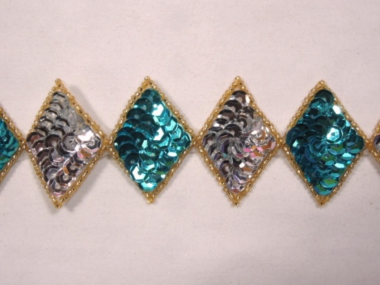 0271  Turquoise Diamond Sequin Beaded Applique or Trim