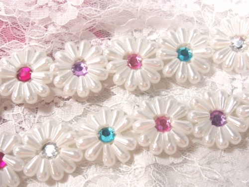 0273A  White Pearl Jewel  Beaded Trim 1-1/8"