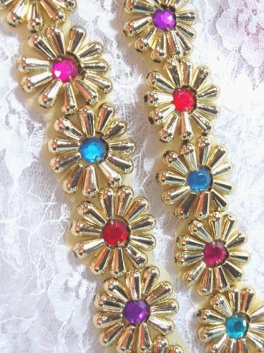 0273A  Gold  Jewel  Beaded Trim 1-1/8"