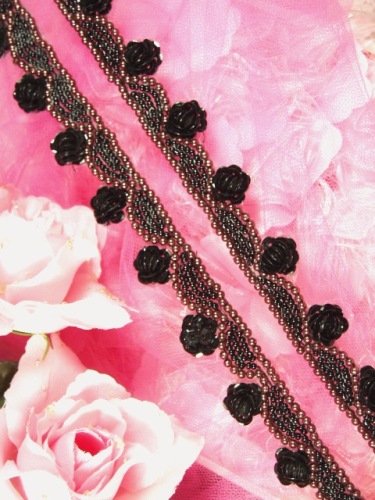 0275  Black Chocolate Floral Sequin Beaded Trim