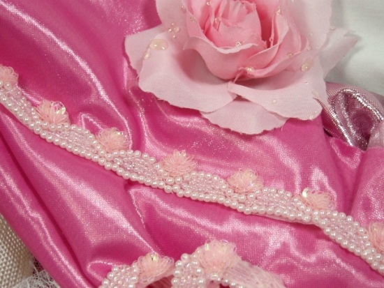 0275  Pink Crystal Pearl Floral Sequin Beaded Trim