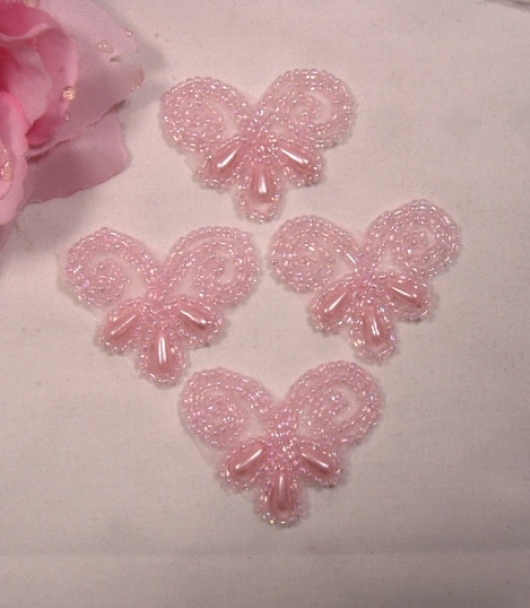 0277  Set of 4 Pink Pearl Beaded Appliques 1.5"