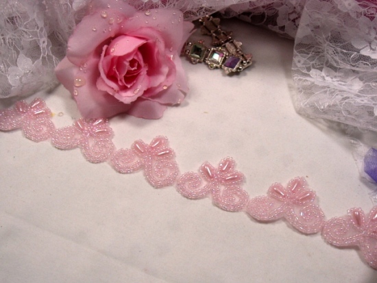 0277  Pink Pearl Victorian Beaded Trim 1.25"