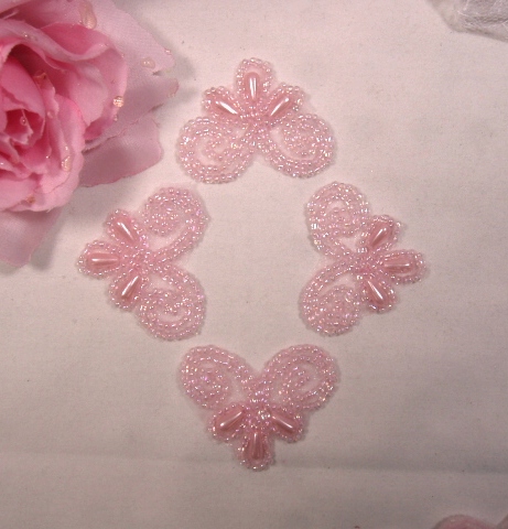 0277  Set of 4 Pink Pearl Beaded Appliques 1.5"