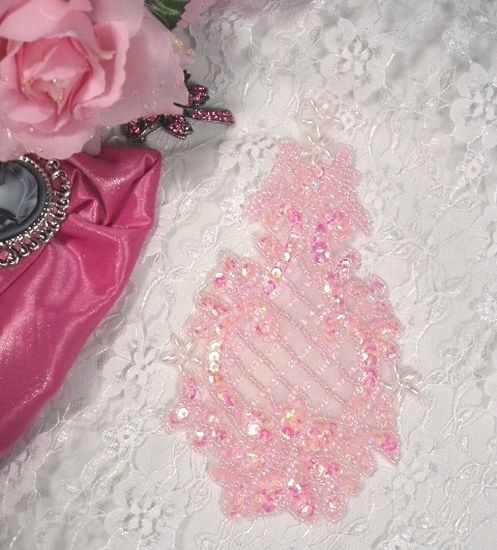 0278  Pink Crystal Ab  Beaded Sequin Applique 6.5"