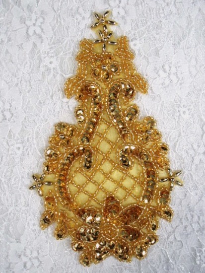 0278  Gold  Beaded Sequin Applique 6.5"