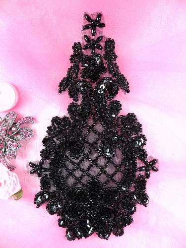 0278 Bottle of Glory Black Beaded Sequin Applique 6.5"