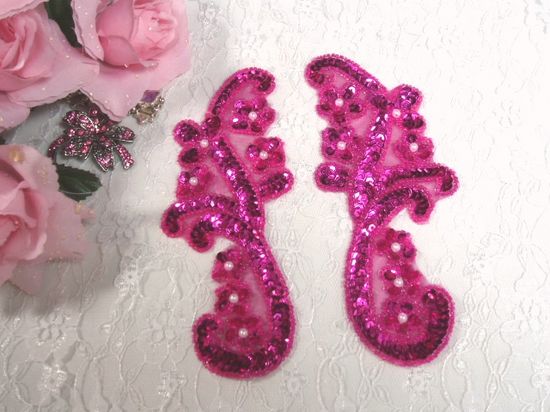 0282 Fuchsia Mirror Pair Sequin Beaded Appliques 6"