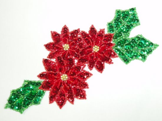 0288 Christmas Poinsettia Beaded Sequin Applique 7.5"
