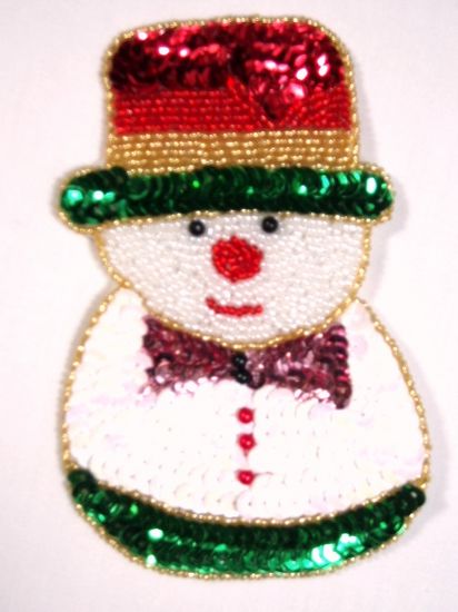 0292  Snowman Beaded Sequin Applique 5.25"