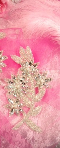 0297  Silver Mirror Pair Sequin Beaded Appliques 6"