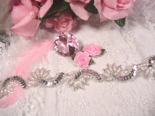 0309 Silver Pearl Sequin Beaded Applique Trim