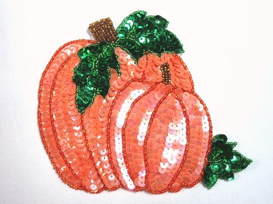 0314  Thanksgiving Pumpkin Beaded Sequin Applique  5"