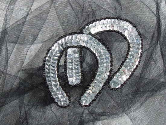 0331  Silver  Black Western Horseshoe Sequin Beaded Applique 3.5"