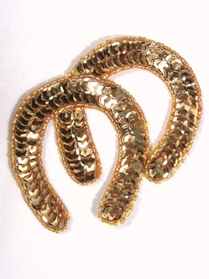 0331  Gold Western Horseshoe Sequin Beaded Applique 3.5"