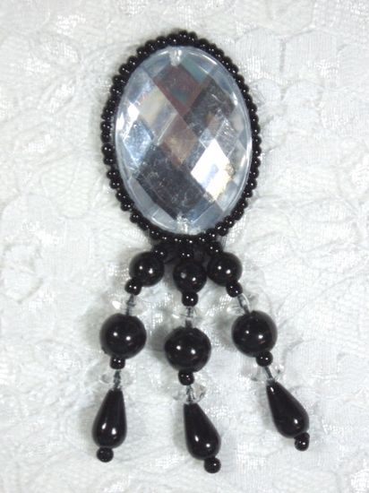 0341 Black Clear Jewel Dangle Beaded Applique 3"