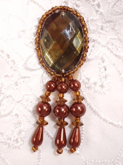 0341 Bronze Jewel Dangle Beaded Applique 3"