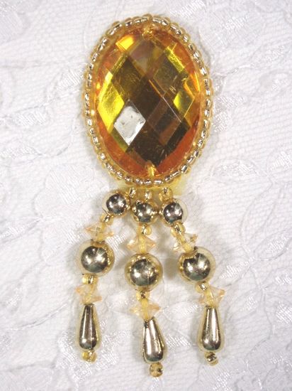 0341 Gold / Gold Jewel Dangle Beaded Applique 3"