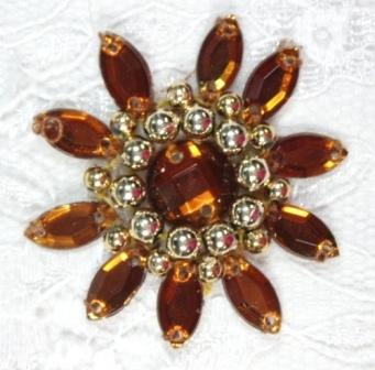 0342  Bronze Gold Jewel Beaded Applique 1.5"