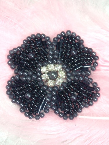 0343 Gunmetal Beaded Rhinestone Beaded Applique 2"