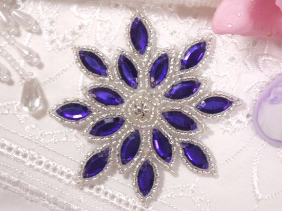 0348  Purple / Silver Snowflake Jewel Beaded Applique 3"