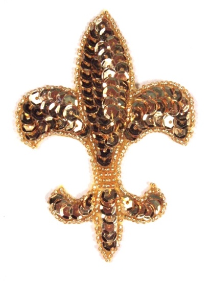 0321  Gold Fleur De Lis Sequin Beaded Applique 4"